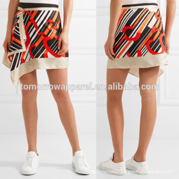 New Fashion Draped Printed Silk-satin Summer Mini Daily Skirt DEM/DOM Manufacture Wholesale Fashion Women Apparel (TA5007S)